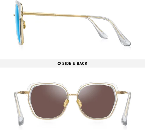 Vista 4 de Gafas de sol polarizadas vintage con marco de escudo para mujer con caja de regalo O6371
