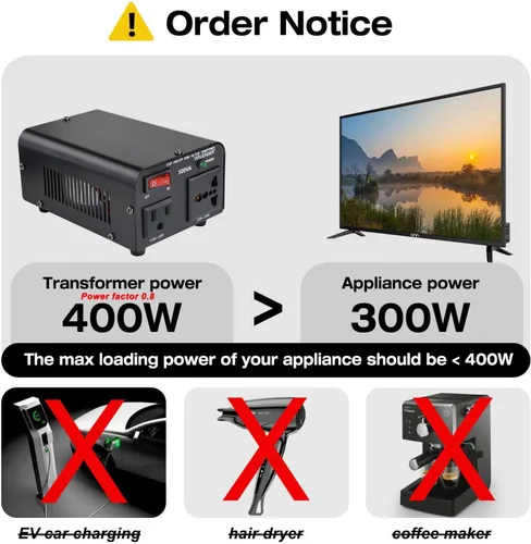 Vista 3 de Yinleader Convertidor de voltaje de 500 W Convertidor de potencia (110 V a 220 V, 220 V a 110 V) Convertidor de paso hacia arriba/abajo 110/120