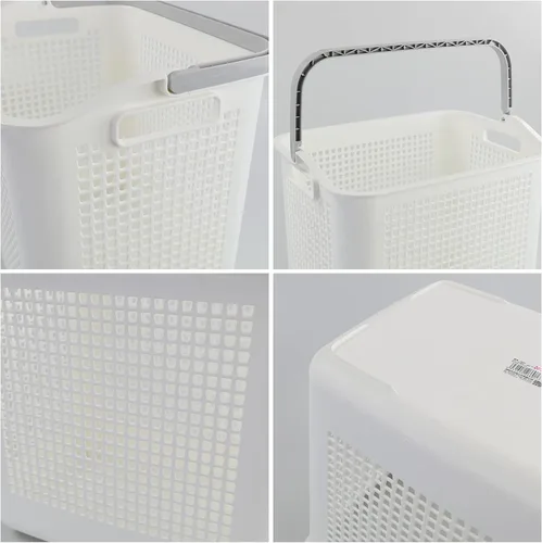 Vista 2 de Cesta de almacenamiento de ropa de plástico de 35 L, cesta de lavandería blanca con asa, paquete de 4 Dual side handles, easy to carry
