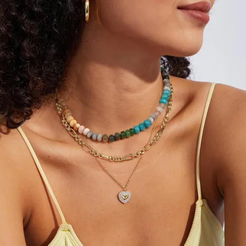 Vista 2 de KissYan - Collar de piedras preciosas para mujer, gargantilla de cuentas bohemias coloridas con piedras naturales, perlas de agua dulce, chapado