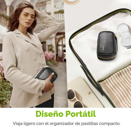 Vista 6 de AUVON Organizador semanal de pastillas 2 veces al día con bolsa de piel sintética, pastillero de viaje AM PM 7 días con diseño de apertura grande