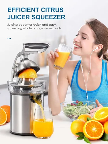 Vista 8 de QCen 500W Juicer Machine Metallic Black y Electric Citrus Juicer Exprimidor Paquete