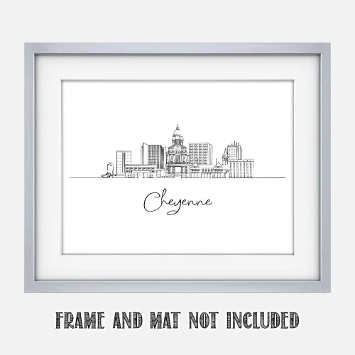 Vista 2 de TJ Originals Cheyenne Skyline - Decoración de pared para sala de estar, arte de pared en blanco y negro, imágenes artísticas de línea estadounidense