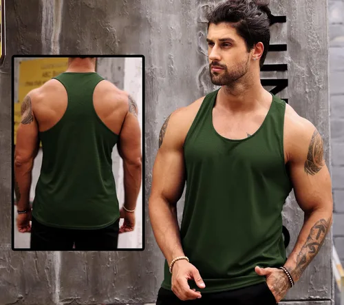 Vista 3 de LecGee Camiseta sin mangas para hombre, paquete de 3 camisetas sin mangas para entrenamiento de gimnasio y espalda en Y, mallas para culturismo