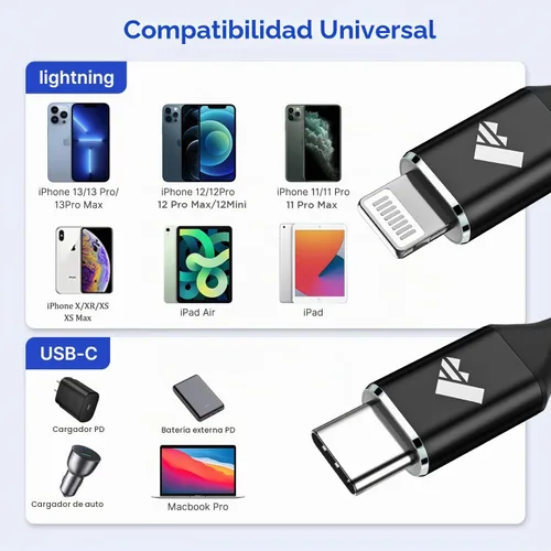 Vista 5 de Cable USB C a Lightning [certificado Apple MFi] Paquete de 2 cables de carga rápida para iPhone de 1 pie, cable de carga tipo C compatible