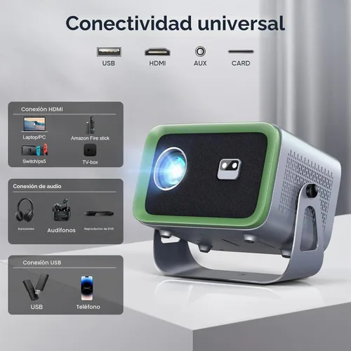 Vista 8 de 【Enfoque automático/Keystone】Proyector 4K con WiFi y Bluetooth, proyector de película giratorio de 360°, proyector portátil con 200 ANSI, proyector