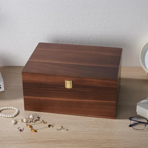 Vista 6 de Caja de almacenamiento grande de madera – Caja de madera con tapa para decoración del hogar, ideal para recuerdos, baratijas, joyas y fotos, 12.5 x