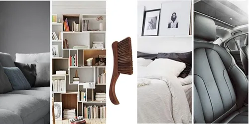 Vista 6 de Escoba de mano, escoba de mano para cepillo de cama, cepillo de pelo de caballo con mango de madera, cepillo de cama extendido, para automóvil