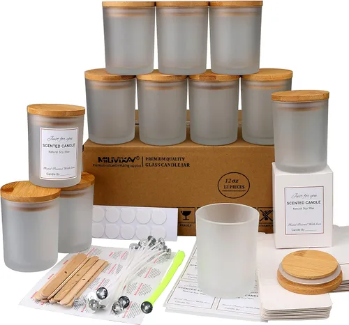 Vista 22 de MILIVIXAY Paquete de 12 tarros de vela de vidrio ámbar de 7 onzas con tapas y kits de fabricación de velas, tarros de velas vacíos a granel