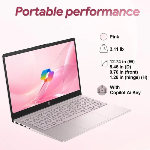 Vista 7 de HP Laptop 2026 estudiantes de negocios, Copilot AI+MS 365, 128GB UFS