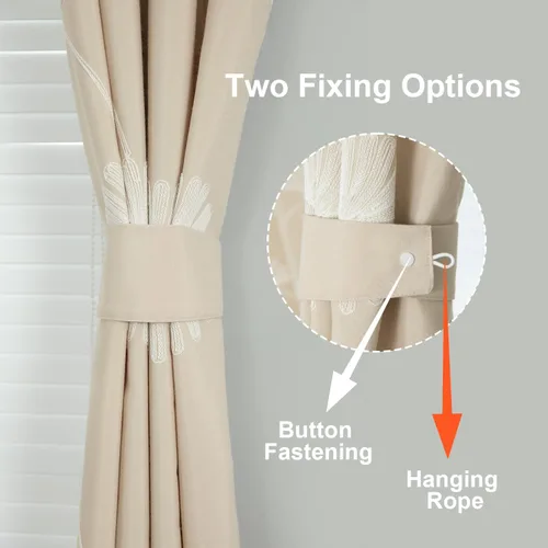 Vista 5 de VOGOL - Cortinas con ojales bordadas con patrón floral elegante de lino sintético, 2 paneles, 60% opacas con aislamiento térmico, cortinas pesadas