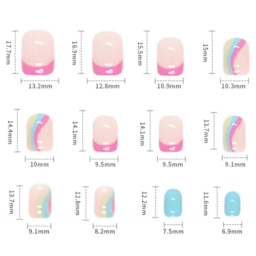 Vista 3 de Uñas postizas a presión de longitud corta, 24 piezas de cobertura completa, reutilizables, brillantes, uñas postizas con pegamento, uñas postizas