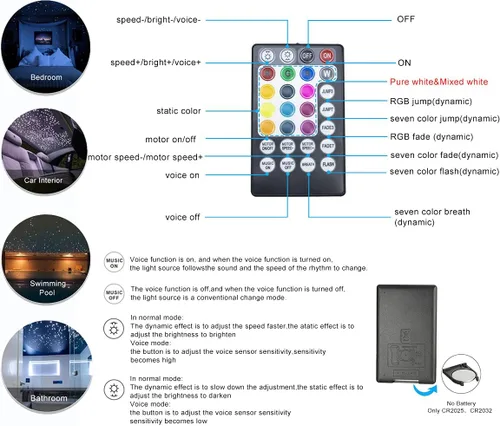Vista 3 de Luces Azimom Bluetooth, con control, de 16 vatios, parpadean, luces de fibra óptica, iluminación de estrella para techo