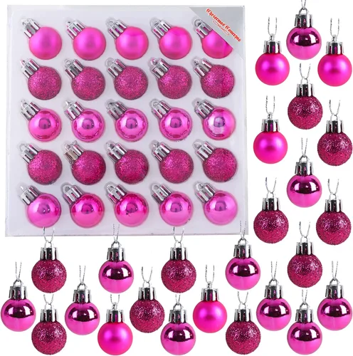 Vista 21 de Christmas Concepts® Juego de 25 mini bolas para árbol de Navidad - 25 mm - Adornos colgantes decorados con acabado brillante, mate y purpurina