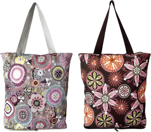 Vista 7 de NC - Bolsas grandes plegables, impermeables, ligeras, duraderas, reutilizables, resistentes, para compras diarias, estilo floral colorido con cierre