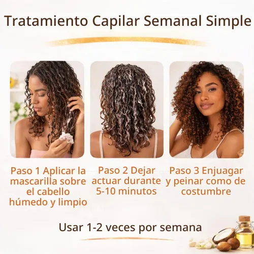 Vista 5 de ETNIKER - Mascarilla para el cabello rizado, ondulado y afro (2A-4C) - Tratamiento hidratante sin sulfatos con aceite de coco, manteca de karité