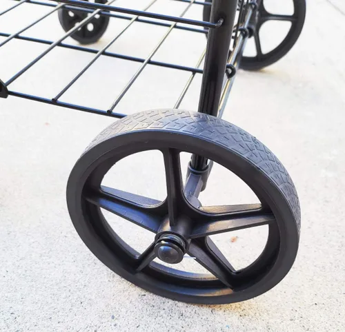 Vista 4 de Carrito de compras plegable Jumbo de alta resistencia, con cesta doble y ruedas giratorias de 360°