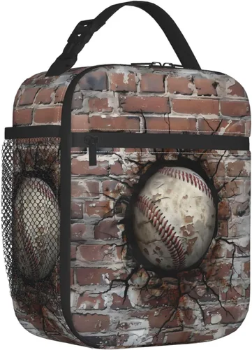 Vista 2 de Lonchera de poliéster de béisbol 3D para niños y adolescentes, bolsa de almuerzo térmica reutilizable para mujeres adultas, bolsas enfriadoras