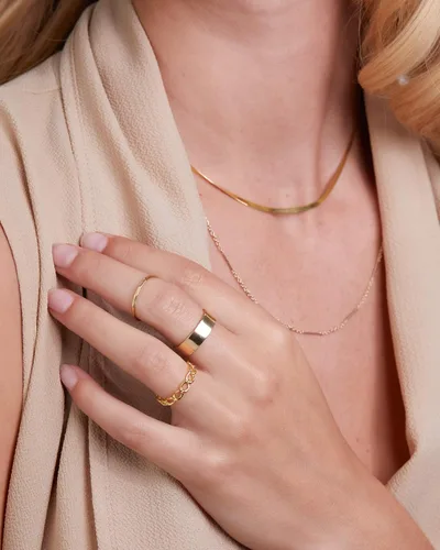 Vista 2 de Milla Anillos de plata de ley para mujer, delicados anillos de oro apilables con círculo abierto y cadena