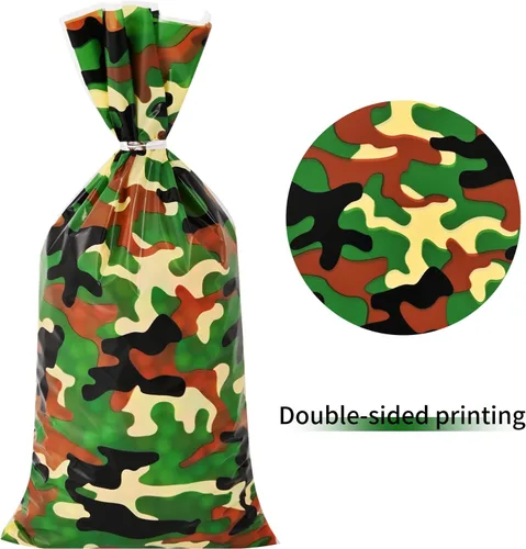 Vista 3 de Lecpeting 100 bolsas de dulces de camuflaje con estampado de camuflaje de celofán, bolsas de dulces de celofán, recuerdos de fiesta del ejército
