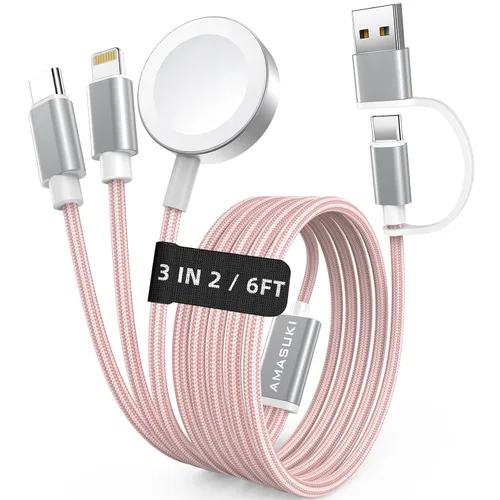 Vista 23 de Esenciales de viaje para Apple Watch, esenciales para acampar en cruceros, cable de carga múltiple, puertos de carga 3 en 2 para iWatch Series Negro