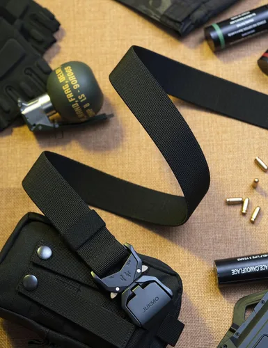 Vista 7 de JUKMO Cinturón táctico, aparejador militar de senderismo de 1.5 pulgadas, cinturón de trabajo de tela de nailon con hebilla de liberación rápida