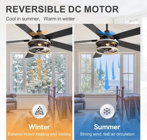 Vista 6 de Ventiladores de techo de 52 pulgadas con luces, ventilador de techo rústico de granja y control remoto, motor reversible de 6 velocidades