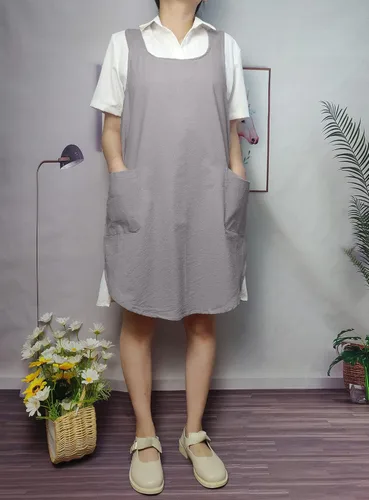 Vista 5 de Delantales de algodón con espalda cruzada, color sólido, para cocina, jardín, para mujeres y niñas con bolsillos