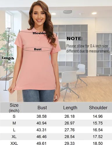 Vista 7 de MAGCOMSEN Women's Cotton Polo Shirts 3 Button Short Sleeve Cool Shirt Casual Work Collared Shirts