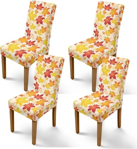 Vista 8 de Rnyleeg Juego de 1 fundas para sillas de comedor de otoño, diseño de hojas, para sala de estar, sin brazos, funda elástica para silla de cóctel