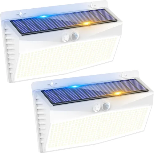 Vista 20 de 368 luces LED solares para exteriores con sensor de movimiento, valla solar con 3 modos de iluminación, seguridad alimentada, impermeable