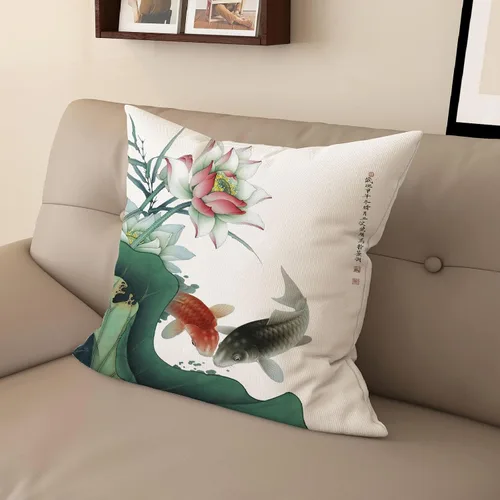 Vista 7 de Funda de almohada con estampado digital de loto zen chino, diseño de doble cara para sofá, sala de estar, decoración de dormitorio