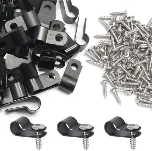Vista 20 de 50 abrazaderas de clip tipo R de 1/2 pulgada, clips de montaje tipo P de nailon, abrazadera de alambre para gestión de cables, tornillos de acero