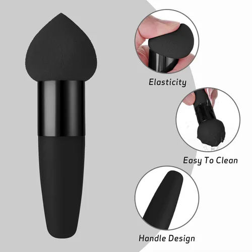 Vista 4 de Sibba Juego de 3 esponjas de maquillaje, corrector de base, soplo de mezcla con mango aplicador de cepillo en ángulo, embalaje portátil para cara