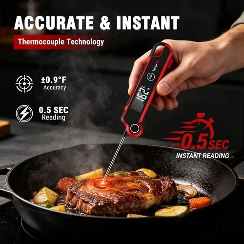 Vista 9 de TempPro TP620 Termómetro digital para carne con termopar de 0.5 SEC, termómetro de cocción de lectura instantánea con LCD retroiluminado automático