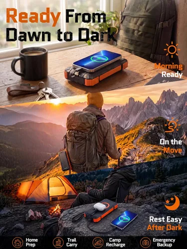 Vista 9 de Cargador solar Banco de energía - 49800mAh QC3.0 Cargador portátil de carga Ámbar