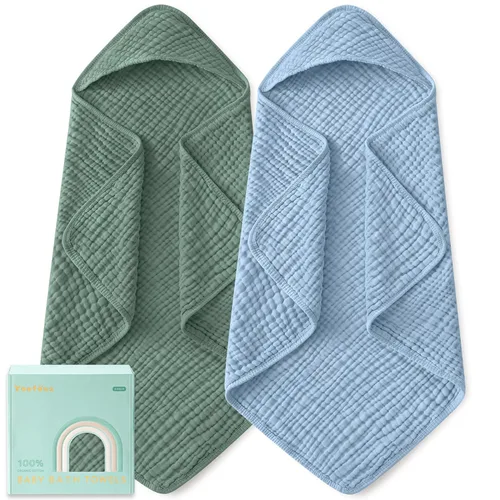 Vista 15 de Yoofoss - Paquete de 2 toallas de baño con capucha, 100% de muselina de algodón, para bebés y niños pequeños, suaves y absorbentes, esenciales