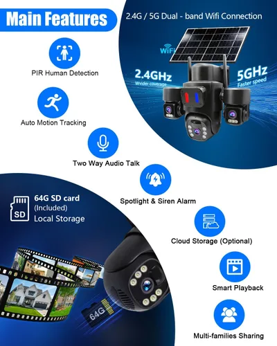 Vista 6 de Cámara de seguridad solar triple de la lente inalámbrica al aire libre para Blanco