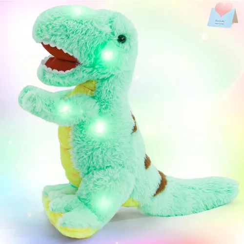 Vista 15 de Glow Guards Peluche de dinosaurio Triceratops de 12 pulgadas, juguete de peluche de dinosaurio suave con luces nocturnas mágicas y canción de cuna