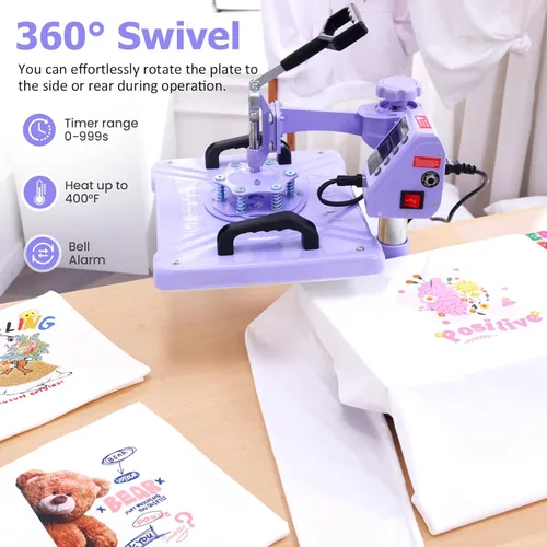 Vista 2 de AKEYDIY Máquina de Prensa de Calor 5 en 1 Mejorada para Camisetas 12X15 Pulgadas, Máquina de Prensa de Camisetas con Giro de 360° para Sublimación