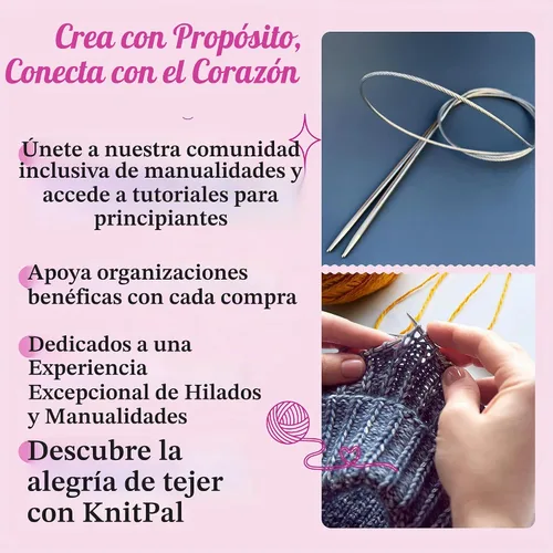 Vista 6 de KnitPal Juego de agujas de tejer circulares de metal de 16" (40 cm) con cable fijo