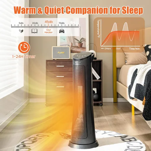 Vista 7 de COSTWAY Calentador de espacio para uso en interiores, calentador de cerámica PTC de 1500 W con oscilación de 60°, 3 modos, temporizador de 24 horas