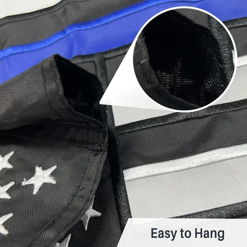 Vista 5 de AMZFLAG Bandera de jardín de línea azul fina de 12 x 18 pulgadas, banderas bordadas de jardín de policía para exteriores, bandera americana pequeña