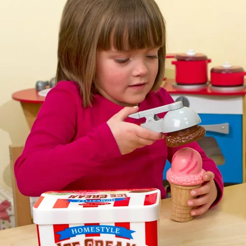 Vista 8 de Melissa & Doug Juego de helado Scoop and Stack, juguetes magnéticos de madera y accesorios de cocina, juguetes de aprendizaje preescolar para niñas