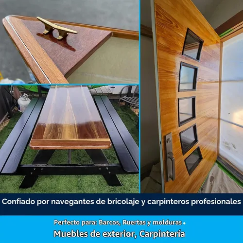 Vista 2 de TotalBoat Lust Marine - Barniz de alto brillo y acabado mate para madera, barcos, muebles de exterior (alto brillo, pinta)