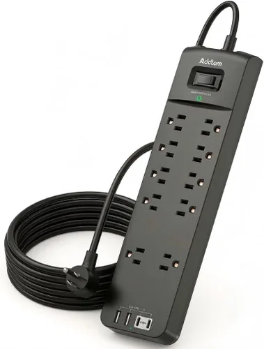 Vista 10 de Addtam - Regleta de alimentación con 10 tomas y 4 puertos USB (2 USB C), 2700J, 6 pies Extension Cord with Multiple Outlets, Surge Protector Power