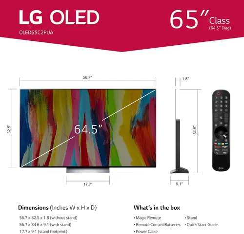 Vista 3 de LG C2 Serie televisor inteligente OLED evo de 65 pulgadas OLED65C2PUA, 2022 - TV 4K con potencia de IA, Alexa integrado