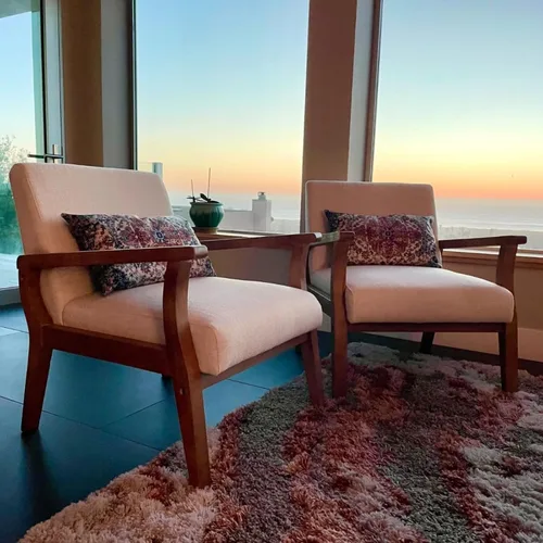 Vista 8 de BESTANO - Silla con acento de estilo moderno de mediados de siglo, con tapizado de lino y marco de madera, silla de acento para sala de estar