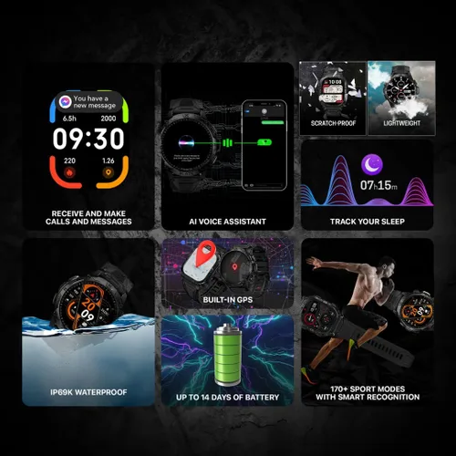 Vista 3 de CARBINOX Blaze Reloj Inteligente con GPS – Rastreadores de Fitness Resistentes, Resistente al Agua IP69K, 170+ Modos Deportivos, Gorilla Glass