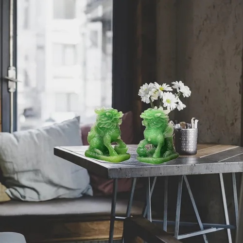 Vista 7 de Estatuas de porsperidad de Feng Shui Kylin/Set de dos verdes Pi Yao decoración china, dinero y buena suerte riqueza escultura verde
